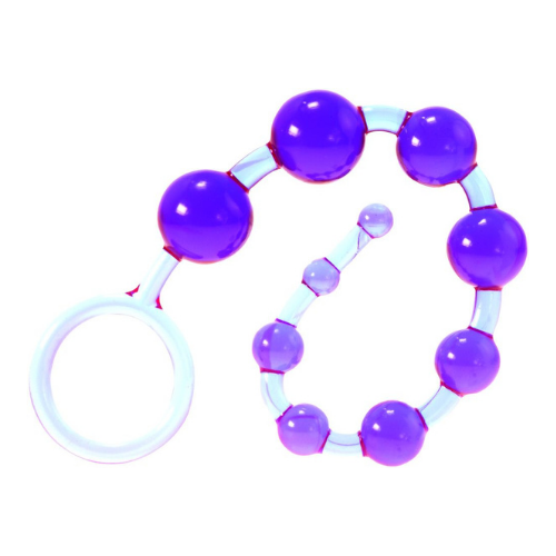 Dragonz Anal Beads. SKU Code: 2K79LV-BCD. A flexible curling string of 10 purple plastic anal beads that start small and go up in size.