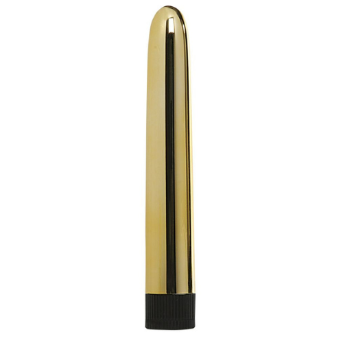 Sensuous Smooth Classic Vibrator in Gold. SKU Code: 6626QG-BX. A Long smooth gold coloured vibrator with a black twist base control and tapered tip.
