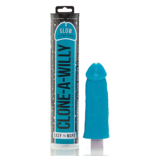 Clone a willy kit. SKU Code: CWGDBLU. The glow in the dark blue version of the in home penis moulding kit. Make a vibrating silicone replica of any penis.