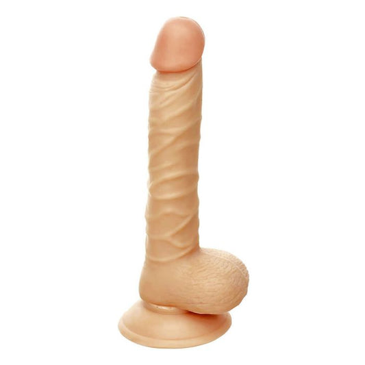 Nanma G-Girl Style Realistic Dong with Balls and Suction Cup Base. SKU: F06D002A00-051. A Tall realistic white skinned dick with a thick bell end and veiny textured shaft. It has a pair of weighty balls at the base and a strong suction cup