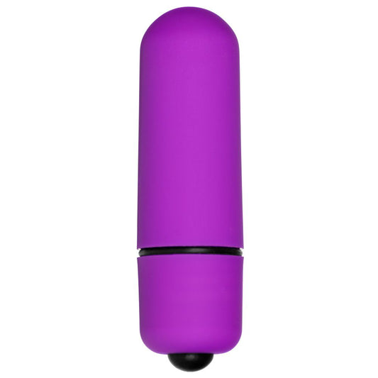 Bliss 7 Mode Mini Vibrating Bullet. SKU: MX011PUR. A Small classic style bullet vibrator with a smooth texture and rounded head. It has a screw on battery compartment and a single black button on the base to operate the vibrations. Simple but effective.