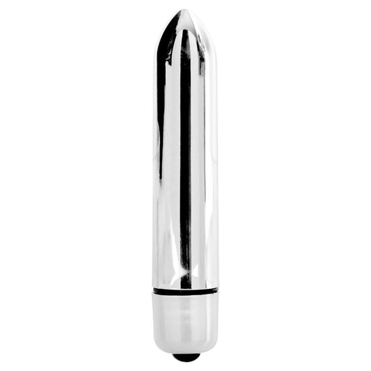 Blossom 10 Mode Bullet Vibrator. SKU Code: MX012SIL. Silver vibrating bullet with black details.
