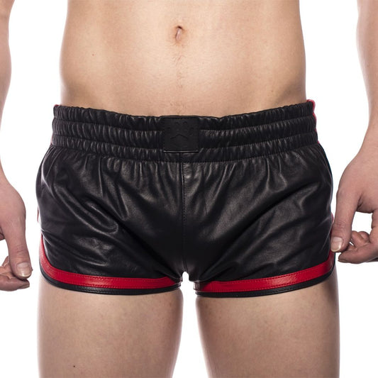 Black & Red Leather Sports Shorts